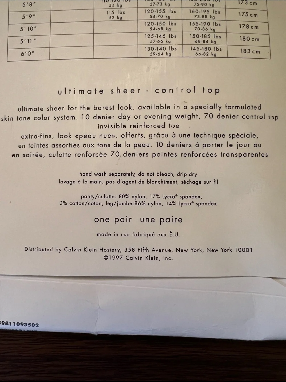 Vintage Calvin Klein Ultimate Sheer White  Pantyhose- Size B